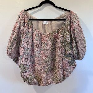 Kylie Paige Boho Puff Sleeve Off the Shoulder Blouse XL Patchwork Print